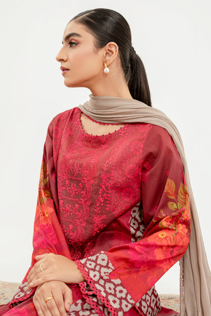 3-Pc Charizma Unstitched Embroidered Lawn With Embroidered Chiffon Dupatta AN3-033