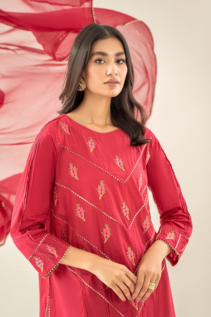 3-Pc Cotton Embroidered Shirt with Trouser & Plain Dupatta - EDP23-21