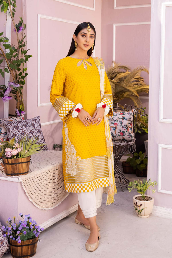 3-Pc Embroidered Lawn Shirt With Straight Trouser and Chiffon Dupatta EDP23-15