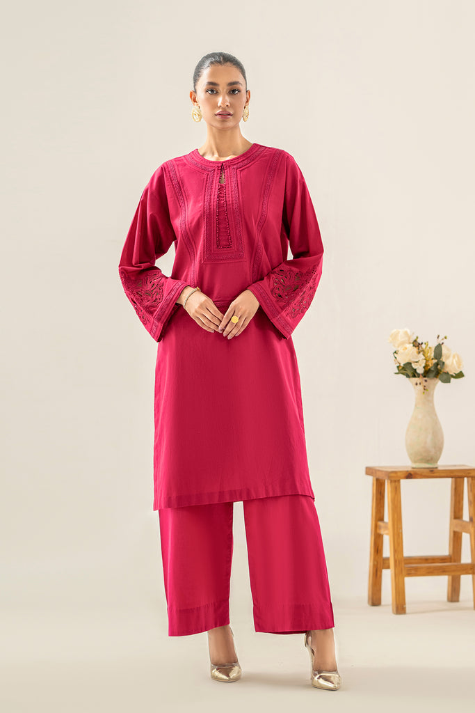 2-Pc Embroidered Cotton Shirt with Plain Trouser CNP-3-017