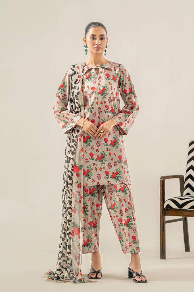 3-Pc Lawn Printed Shirt with Trouser and Chiffon Dupatta SCPM3-0034
