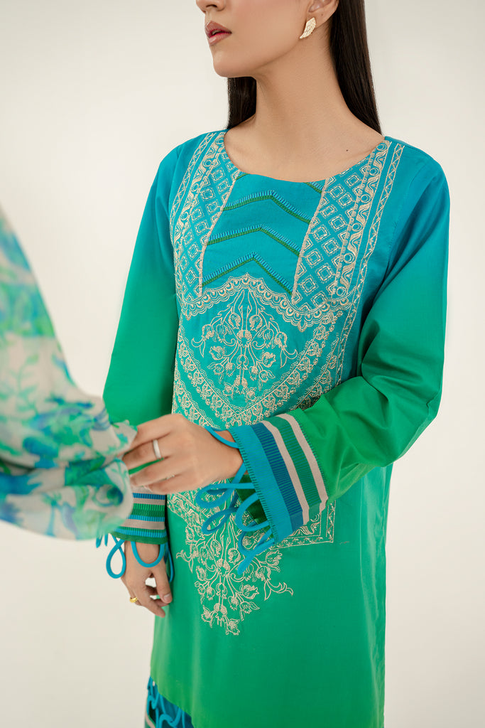 3 Pc Unstitched Embroidered Lawn With Chiffon Dupatta CH-24-05