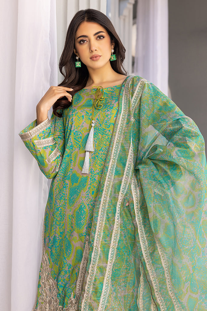 3-Pc Unstitched Embroidered Shirt with Embroidered Net Dupatta SH23-13