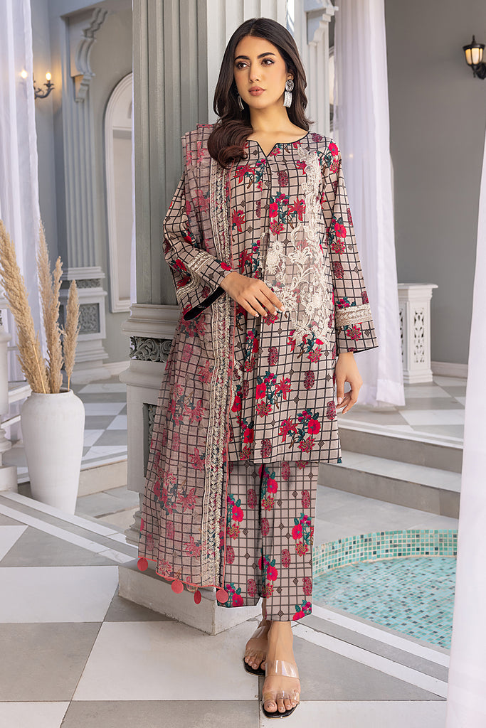 3-Pc Unstitched Embroidered Shirt with Embroidered Net Dupatta SH23-12