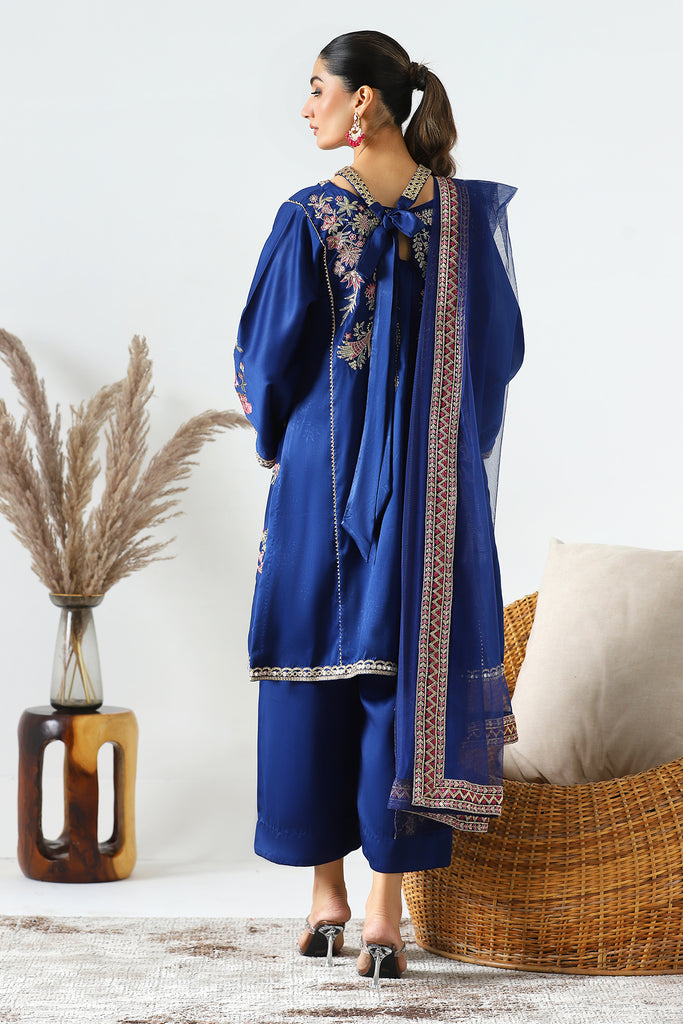 3-PC Embroidered Shamose Shirt with Poly Net Dupatta and Trouser CMA-3-221