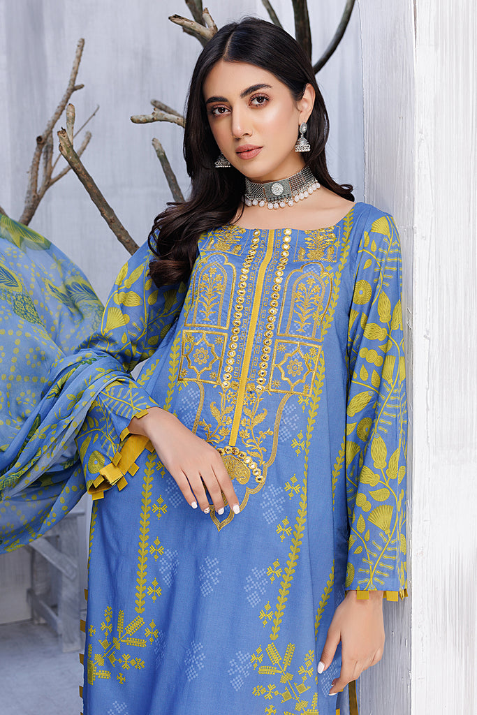 3 Pc Unstitched Embroidered Lawn With Chiffon Dupatta CH-24-01
