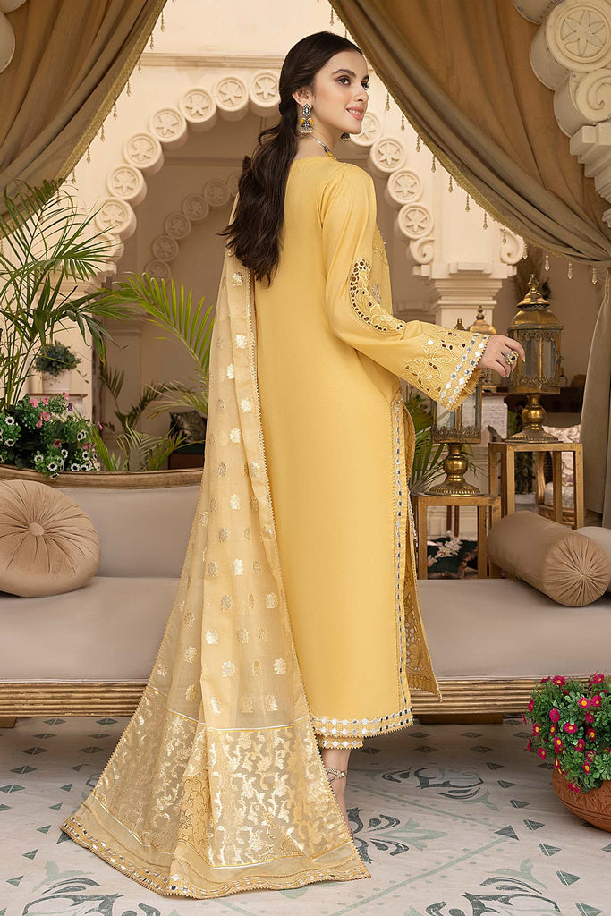 3-Pc Lawn Embroidered Long Shirt With Straight Trouser and Brochia Zari Dupatta EDP23-25