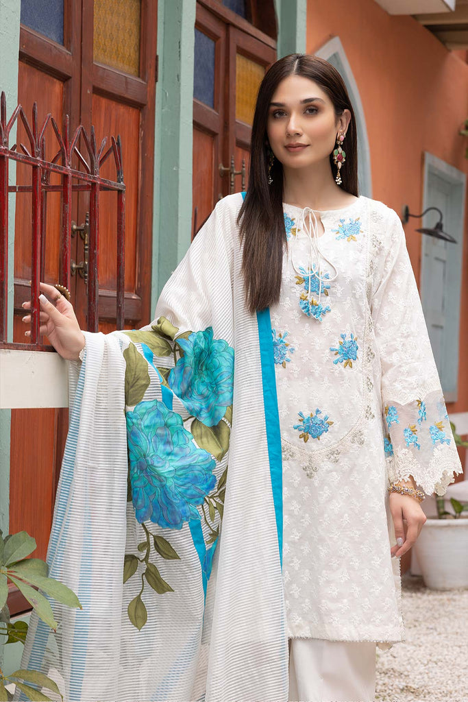 3-Pc Embroidered Lawn Shifli Shirt With Straight Trouser and Cotton Net Dupatta EDP23-18