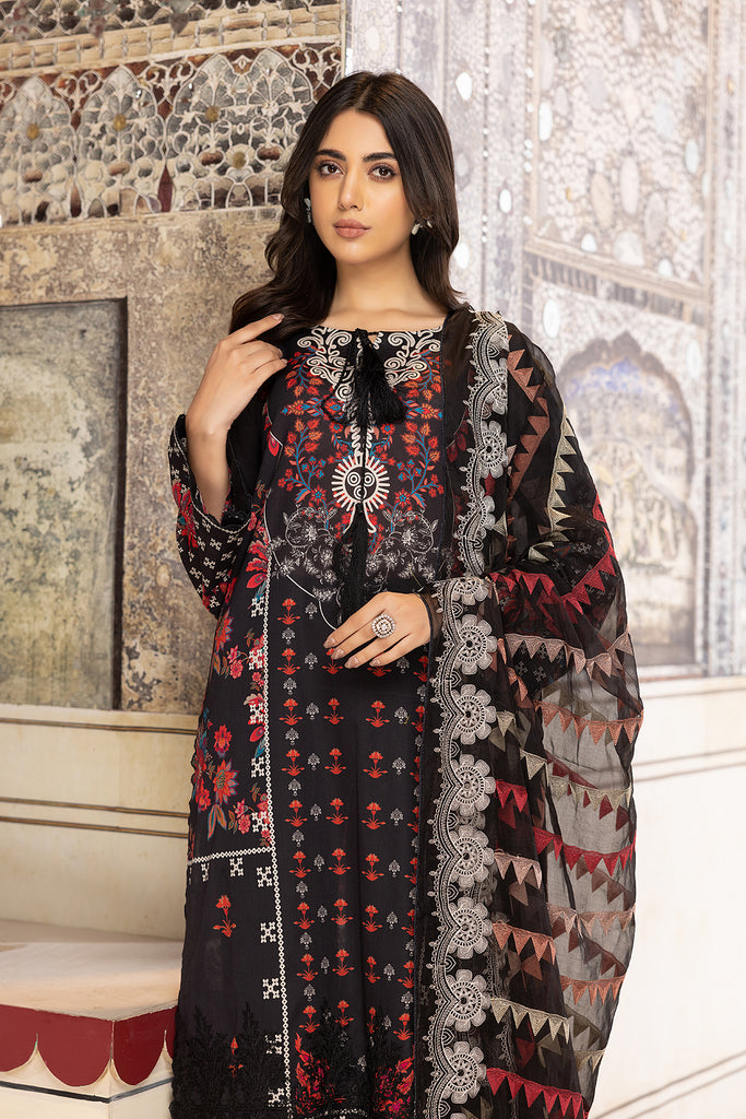 3-Pc Charizma Unstitched Embroidered Lawn With Dyed Organza Dupatta CC-24-02