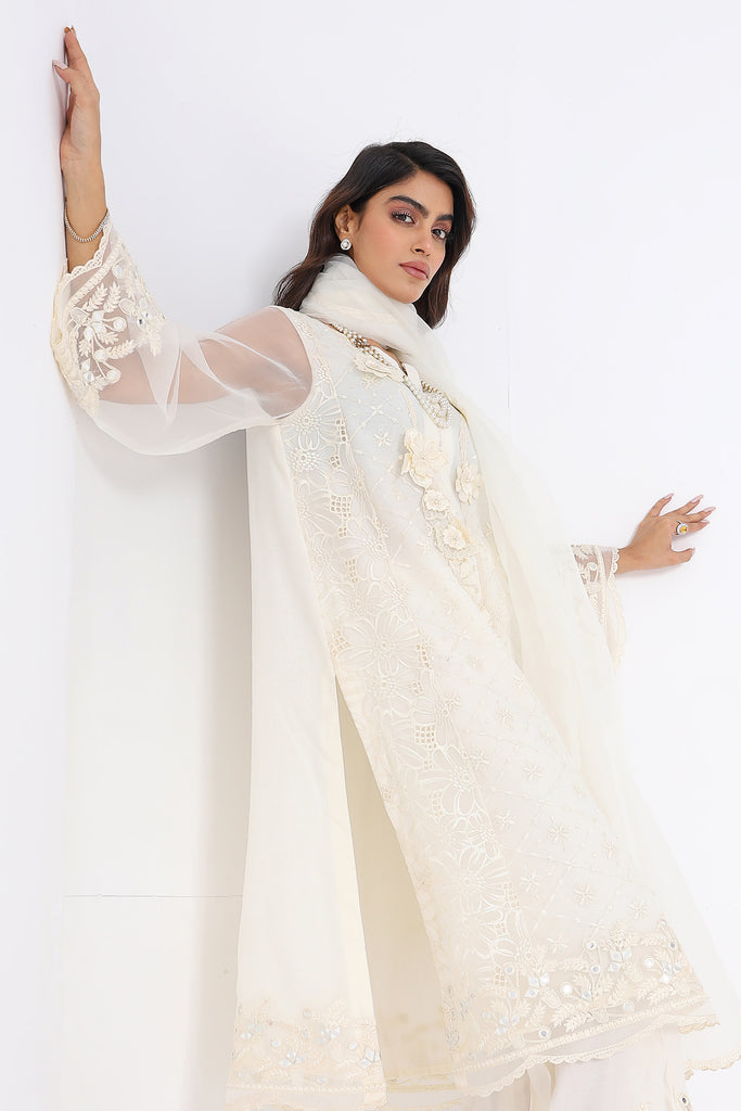 3-PC Embroidered Organza Shirt with Embroidered Dupatta with Raw-Silk Trouser CMA-3-79
