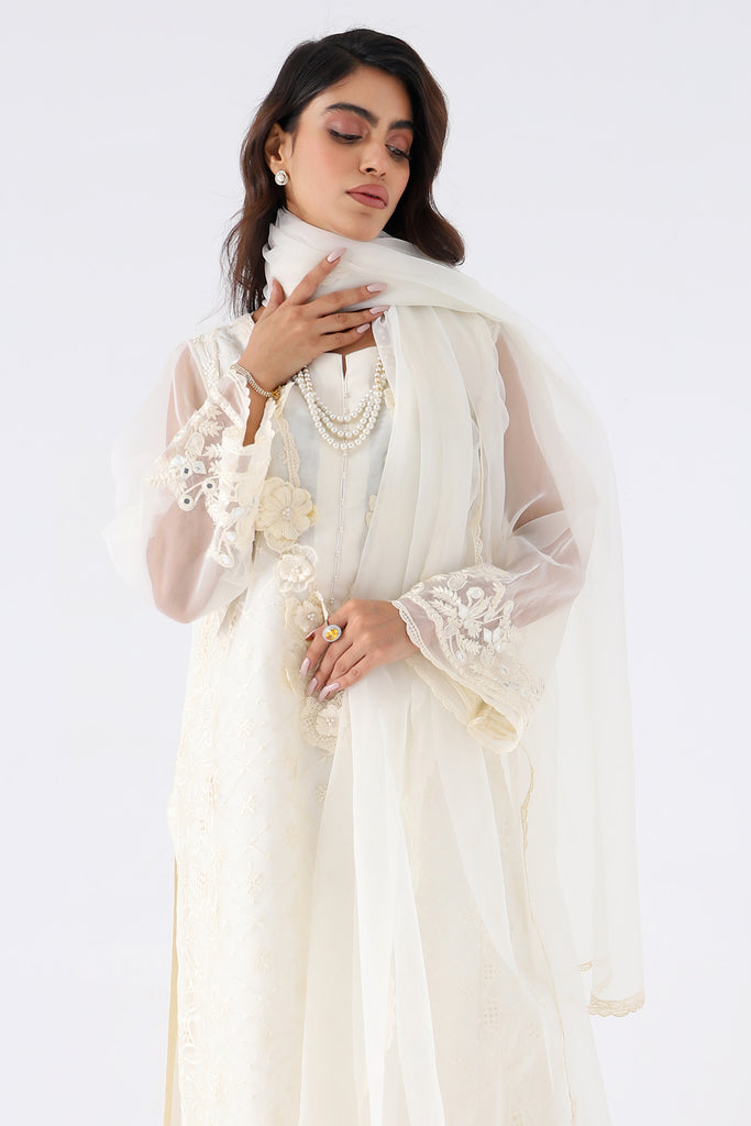3-PC Embroidered Organza Shirt with Embroidered Dupatta with Raw-Silk Trouser CMA-3-79