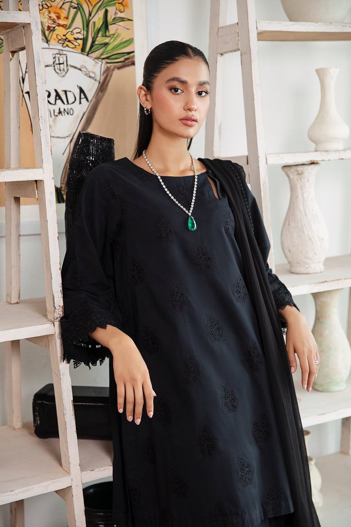 3-Pc Black Embroidered Shirt With Straigth Trouser and Chiffon Dupatta CNP-3-03
