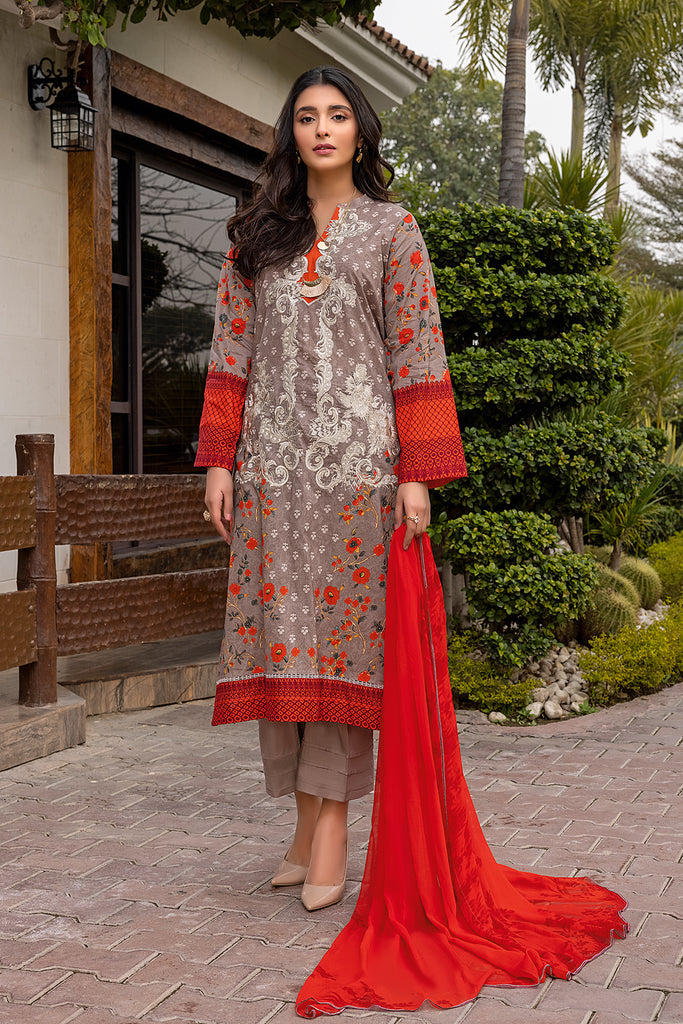 3-Pc Unstitched Printed Lawn with Chiffon Dupatta CCS22-04A-S