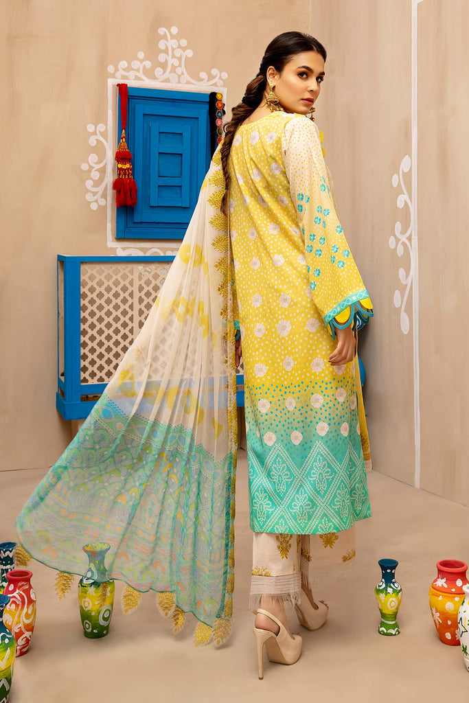 3-piece Unstitched Embroidered Lawn With Chiffon Dupatta CHN-05