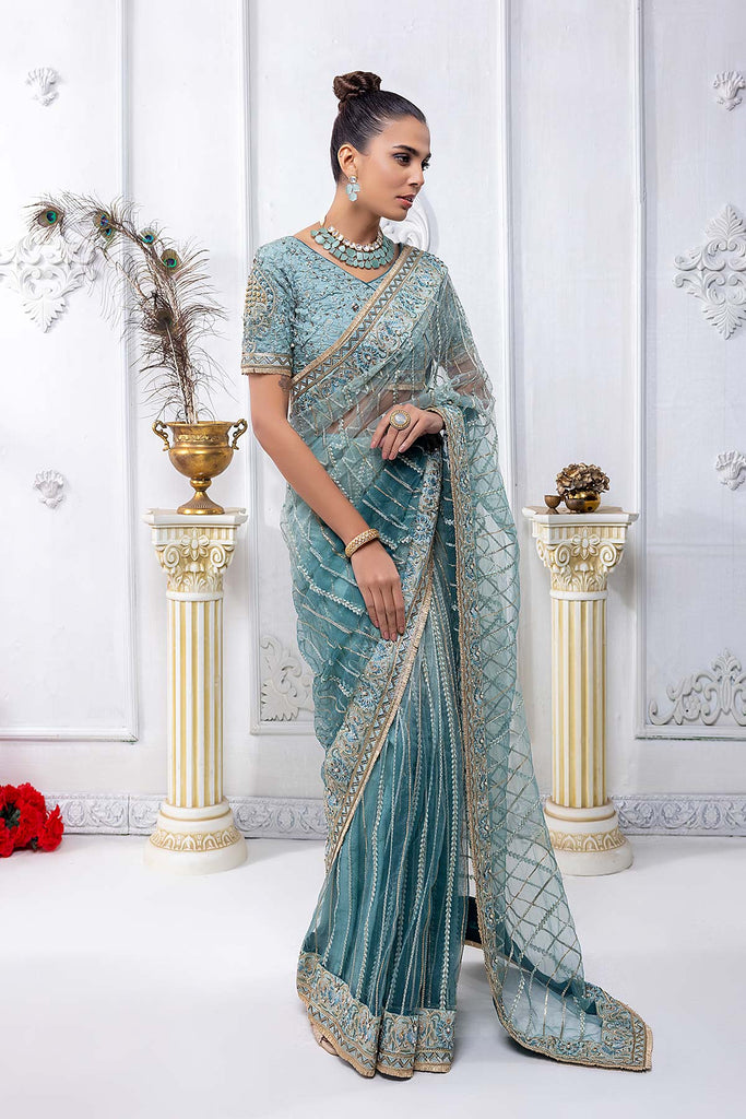 3 Pc Embroidered Raw Silk Saree STM22-03