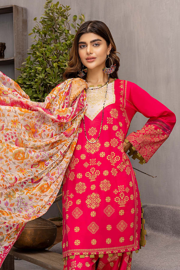3 Pc Charizma Lawn Printed Suit with Embroidered Dupatta PEC22-69