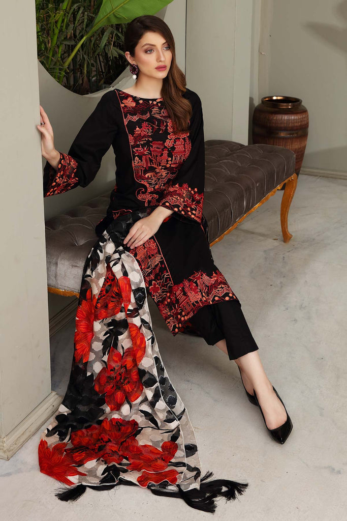 3-piece Unstitched Embroidered Brosha Lawn Suit - RM-23