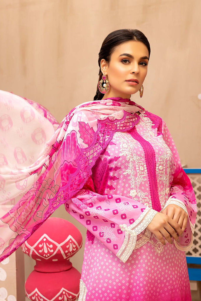 3-piece Unstitched Embroidered Lawn With Chiffon Dupatta CHN-06