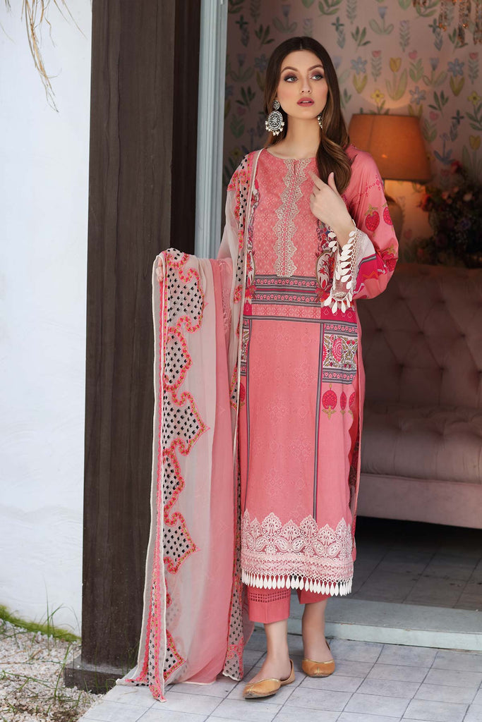 3-Pc Unstitched Embroidered Lawn With Chiffon Dupatta CN-13