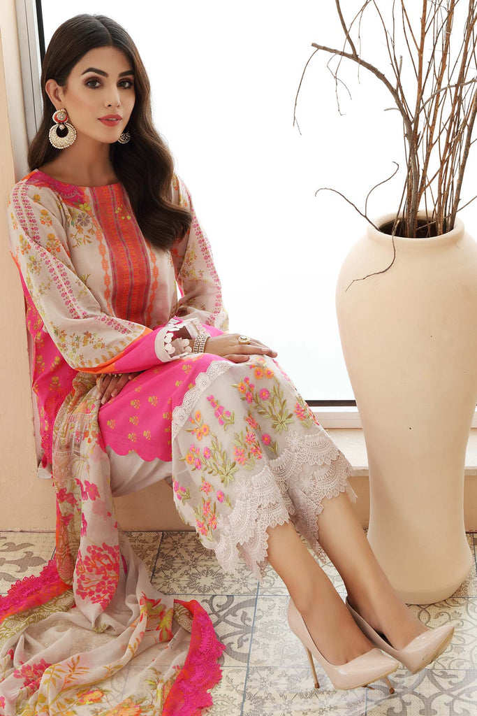 3 Pc Unstitched Embroidered Lawn With Chiffon Dupatta CEL-15
