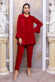 2 Pc Plain Velvet Suit Red VVT21-13