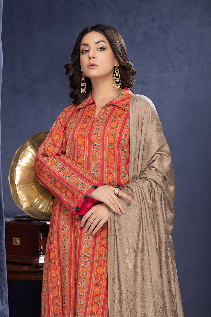 3-Pc Digital Printed Viscose Long Shirt With Pashmina Shawl and Straight Trouser CNP22-125