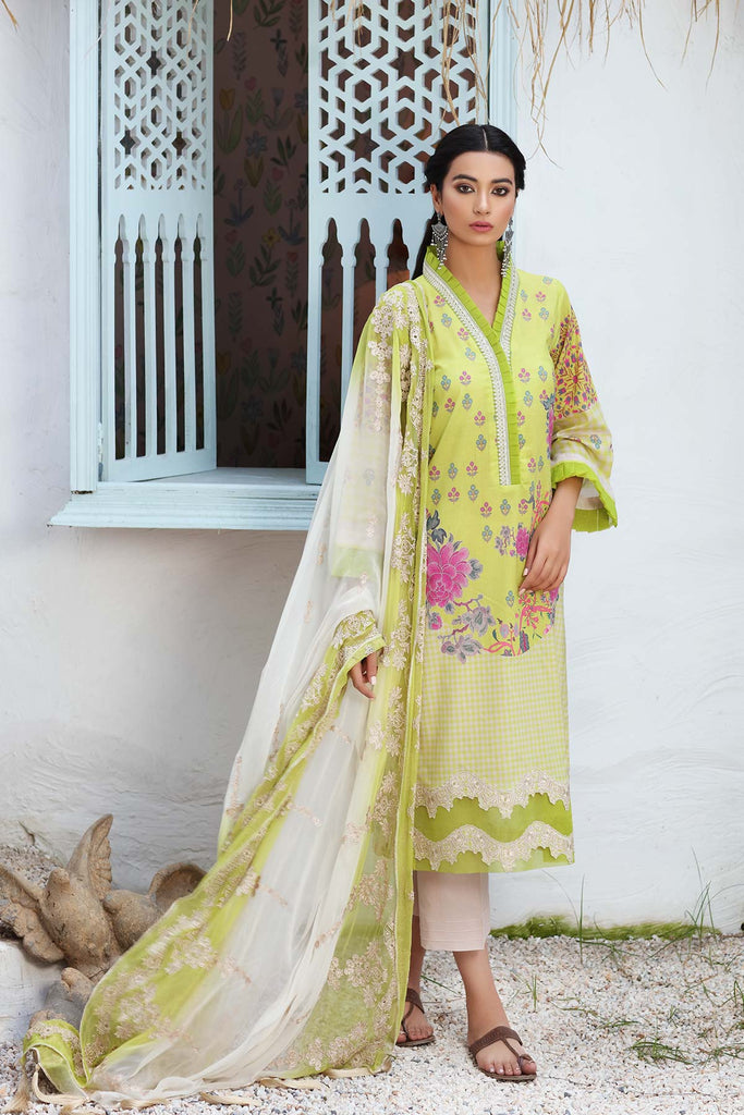 3-Pc Unstitched Embroidered Lawn With Chiffon Dupatta CN-15A