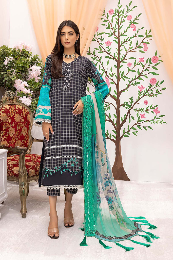 3-Pc Printed lawn suits with Embellished Mirror Work Chiffon Dupatta CMC22-02