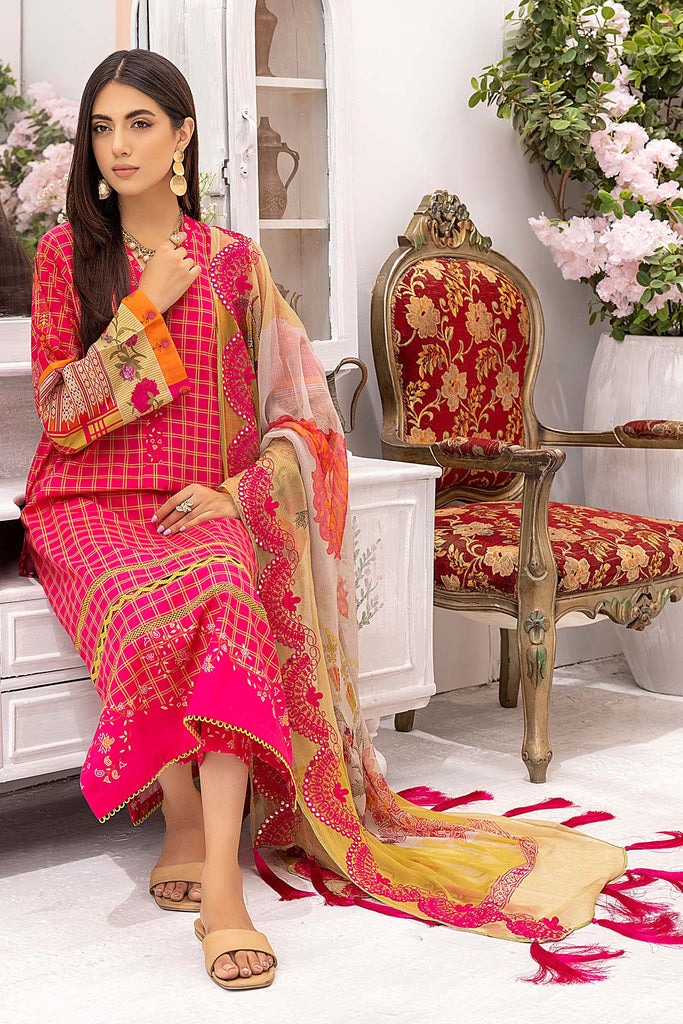 3-Pc Printed lawn suits with Embellished Mirror Work Chiffon Dupatta CMC22-01