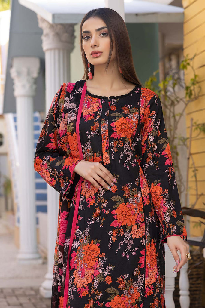 3-Pc Printed Lawn Shirt With Printed Wide Bottom Trouser and Chiffon Dupatta CPM23-41