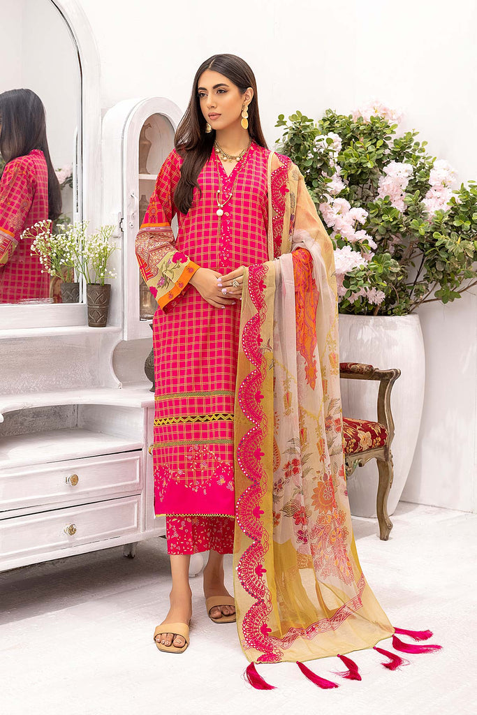 3-Pc Printed lawn suits with Embellished Mirror Work Chiffon Dupatta CMC22-01
