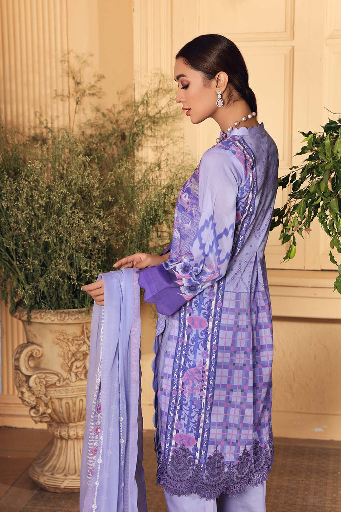 3 Pc Unstitched Embroidered Lawn With Chiffon Dupatta SH-13