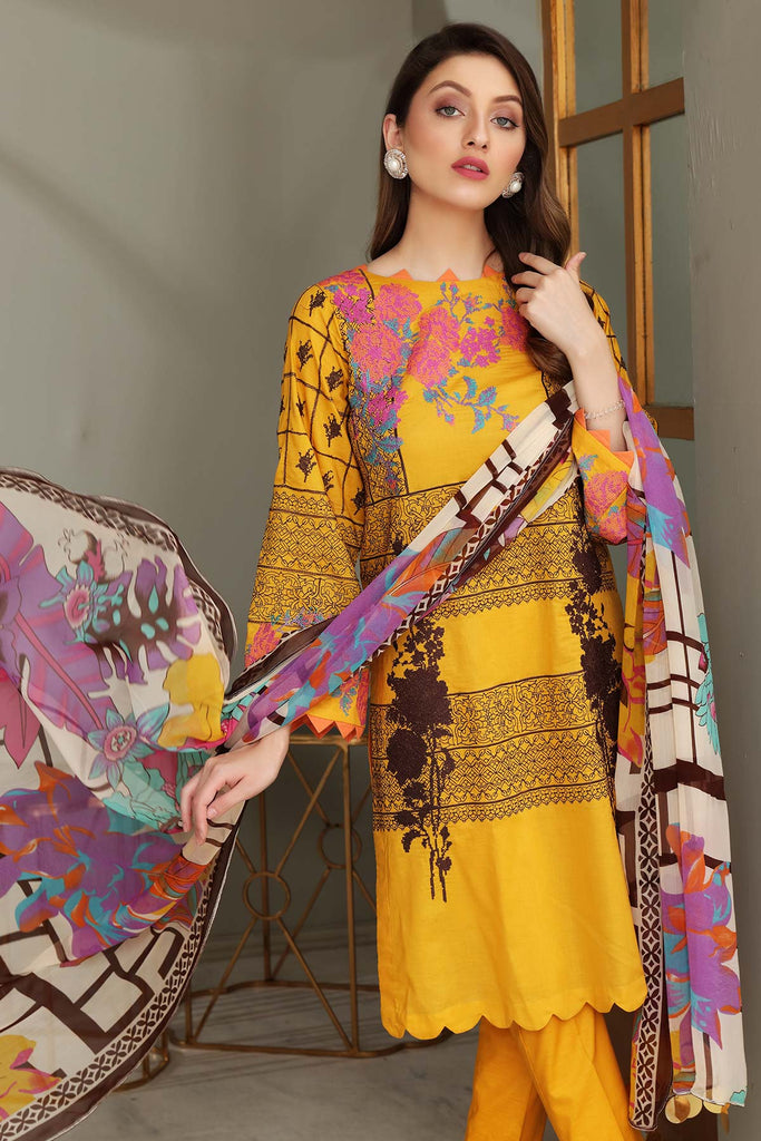 3-piece Unstitched Embroidered Brosha Lawn Suit - RM-13