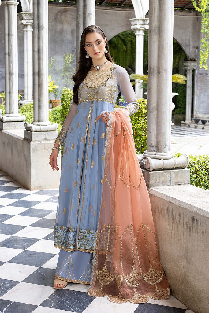 3 Pc Long Maxi With Embroidered Dupatta and Silk Trouser CMA22-44