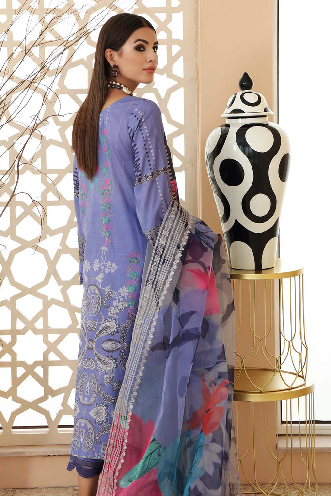 3 Pc Unstitched Embroidered Lawn With Chiffon Dupatta CEL-18