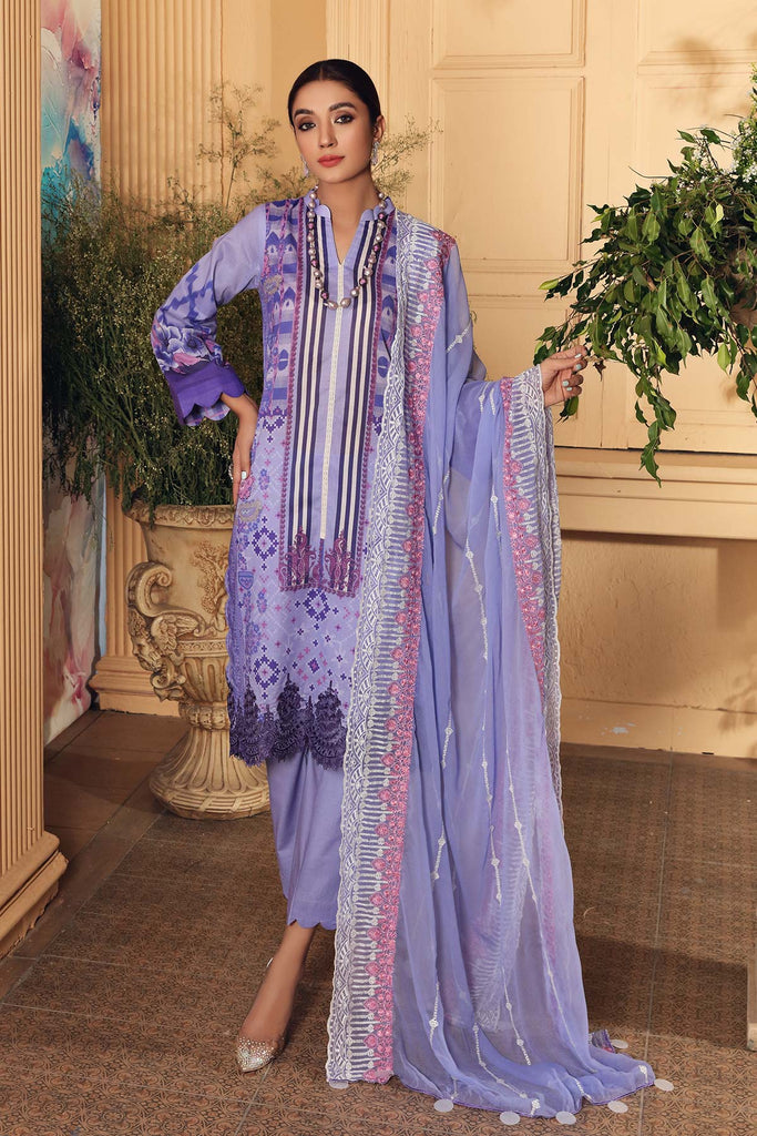 3 Pc Unstitched Embroidered Lawn With Chiffon Dupatta SH-13