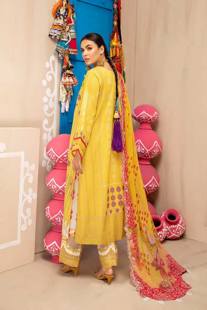 3-piece Unstitched Embroidered Lawn With Chiffon Dupatta CHN-07