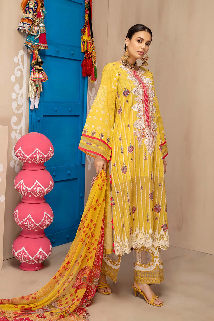 3-piece Unstitched Embroidered Lawn With Chiffon Dupatta CHN-07