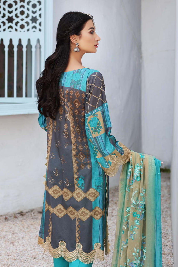 3-Pc Unstitched Embroidered Lawn With Chiffon Dupatta CN-16