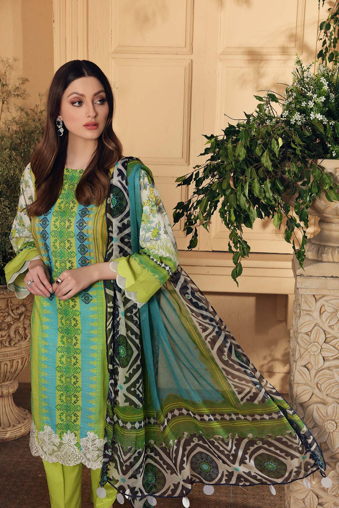 3 Pc Unstitched Embroidered Lawn With Chiffon Dupatta SH-17