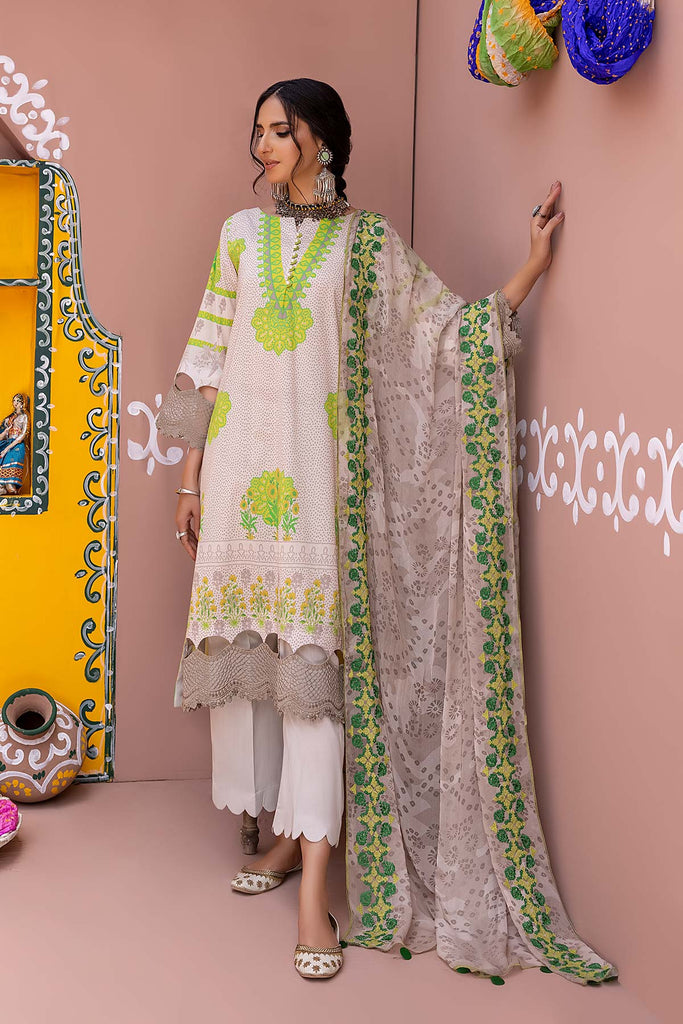 3-Pc Unstitched Embroidered Lawn With Chiffon Dupatta CHN22-10