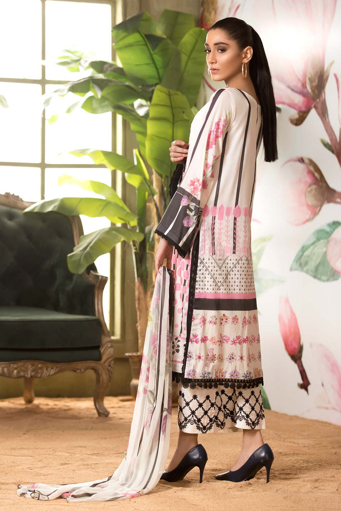 3 Pc Unstitched Embroidered Lawn With Chiffon Dupatta SH-15