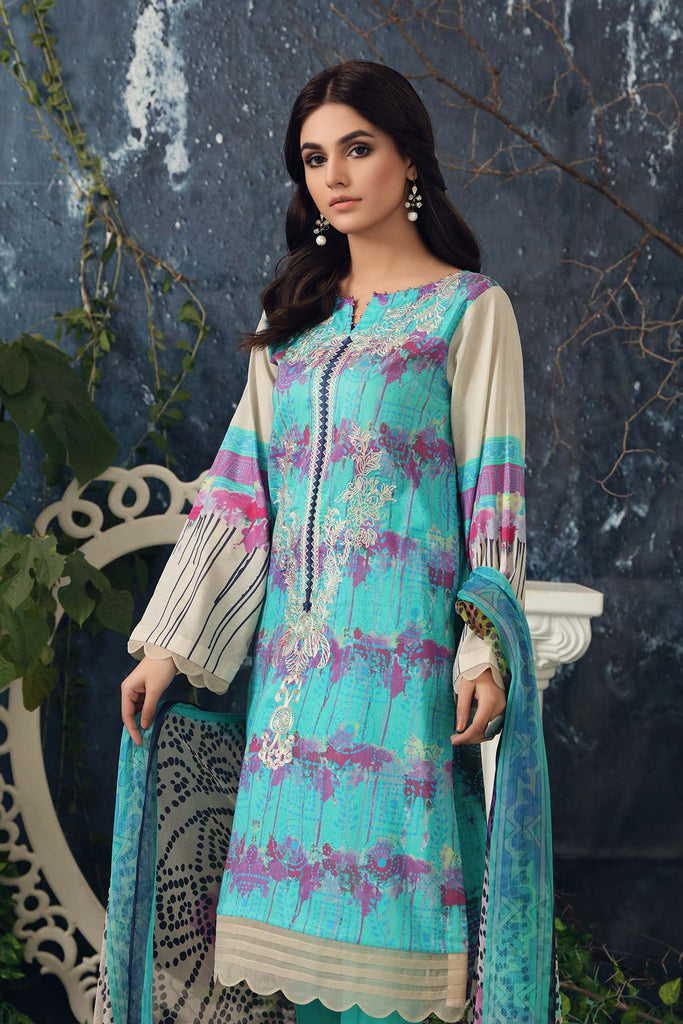 3-piece Unstitched Embroidered Lawn with Chiffon Dupatta CC-08
