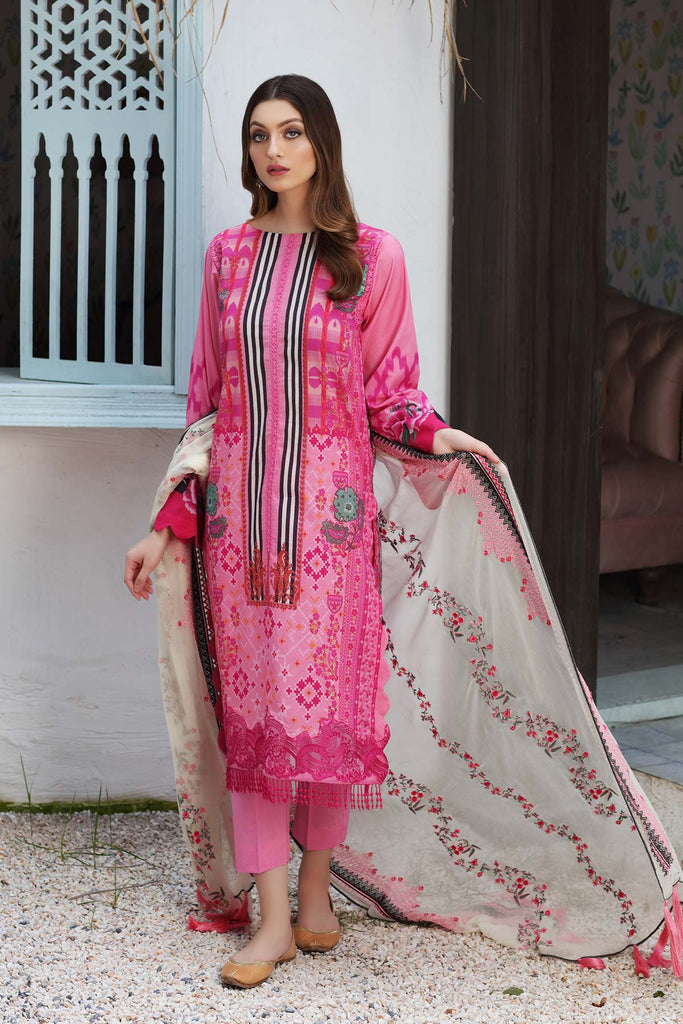 3-Pc Unstitched Embroidered Lawn With Chiffon Dupatta CN-20
