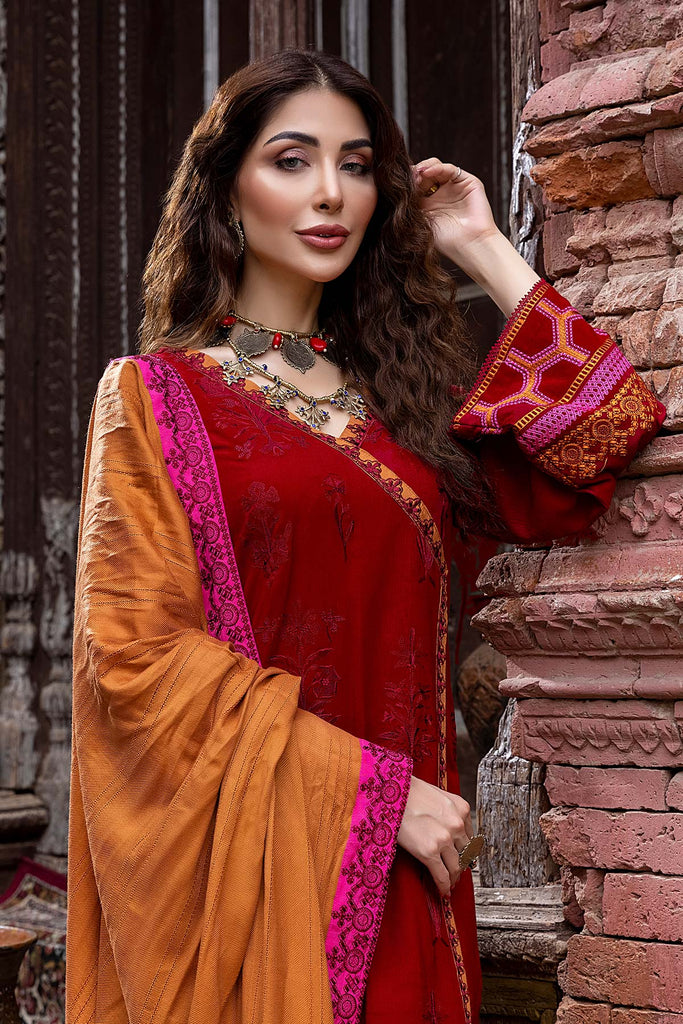 3 Pc Embroidered Leather with Woven Shawl PS-08