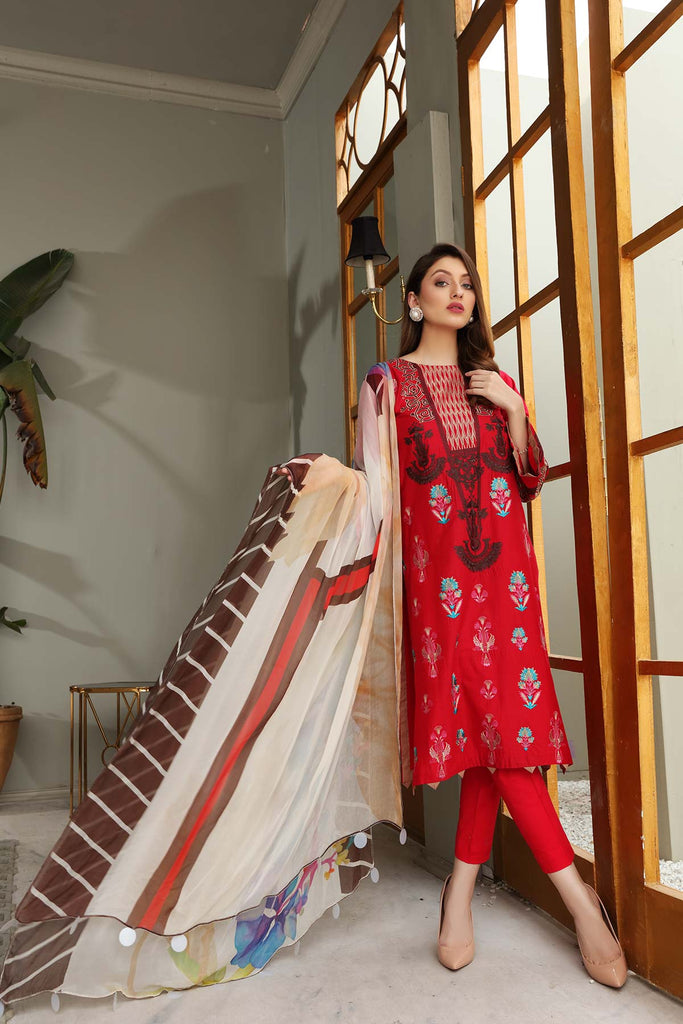3-piece Unstitched Embroidered Brosha Lawn Suit - RM-14