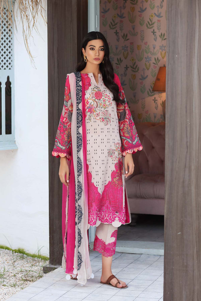 3-Pc Unstitched Embroidered Lawn With Chiffon Dupatta CN-14B