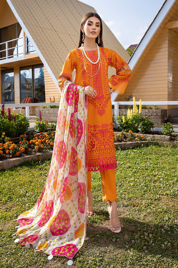 3 Pc Unstitched Embroidered Lawn With Chiffon Dupatta CSL-02