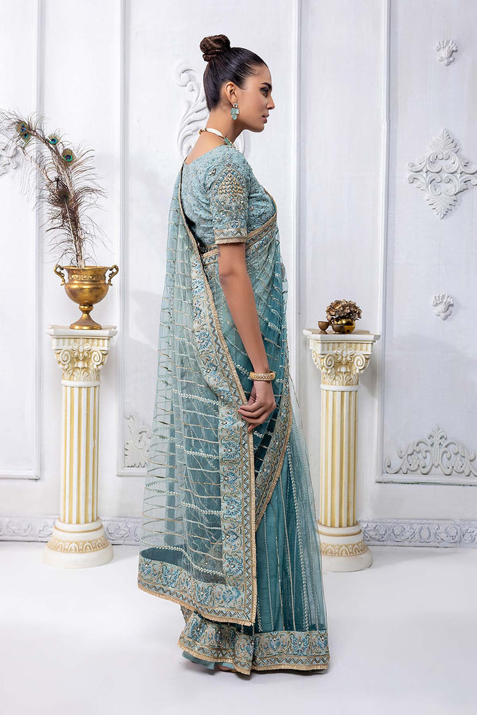 3 Pc Embroidered Raw Silk Saree STM22-03
