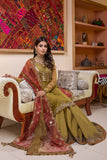 3-Pc Embroidered Gown With Organza Dupatta and Raw Silk Gharara CMA22-72